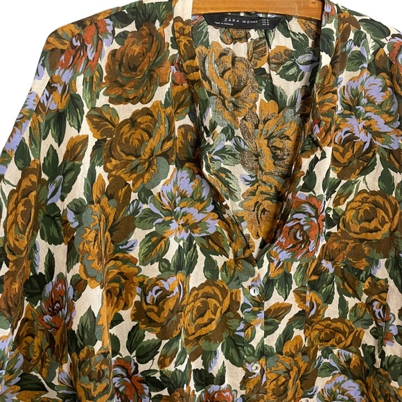 Zara Women’s Oversized Floral Popover Blouse Size XL - Picture 3 of 11